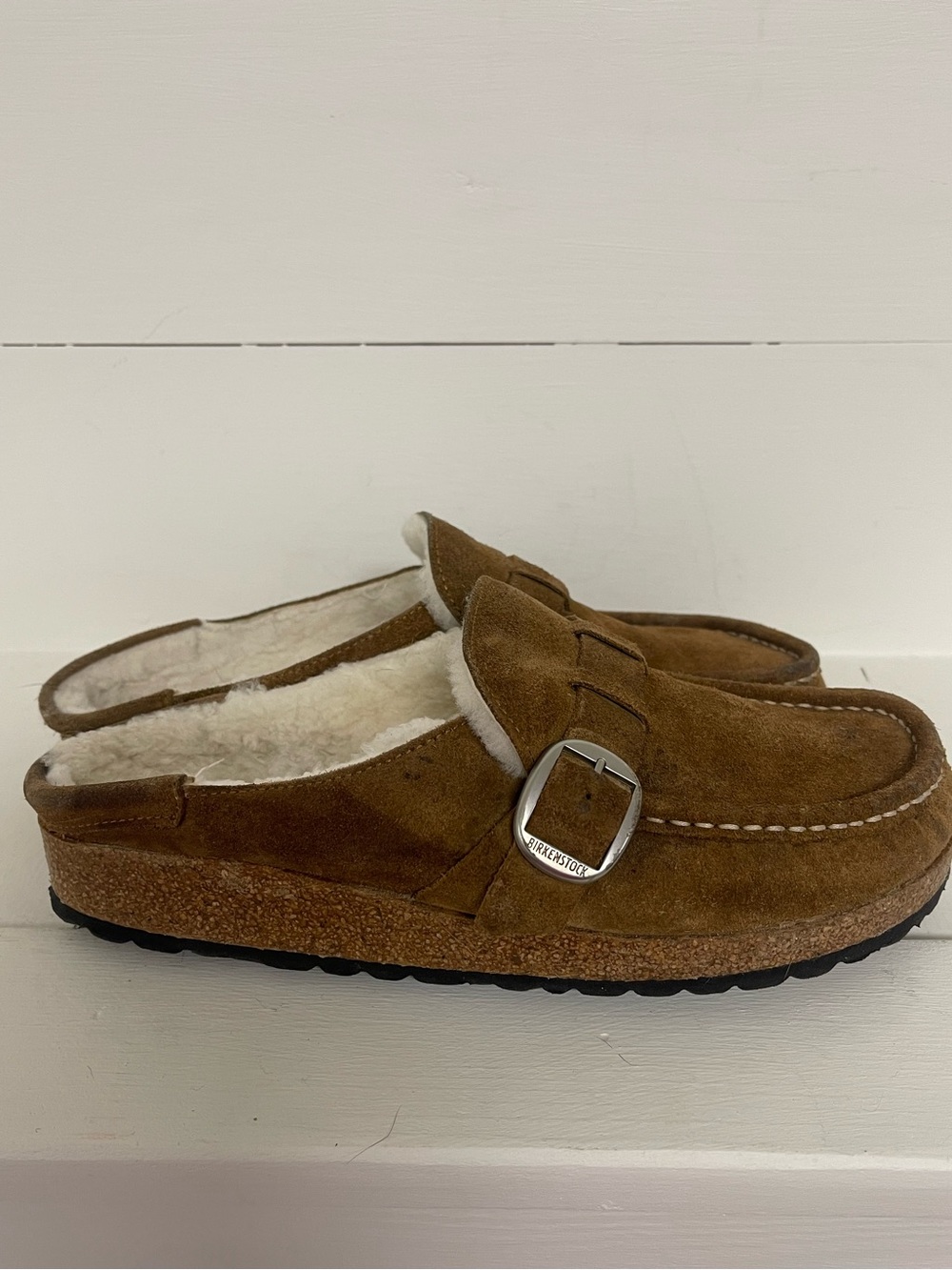 Birkenstock Buckley Shearling Clogs Brown Suede Fur Lined EU 39